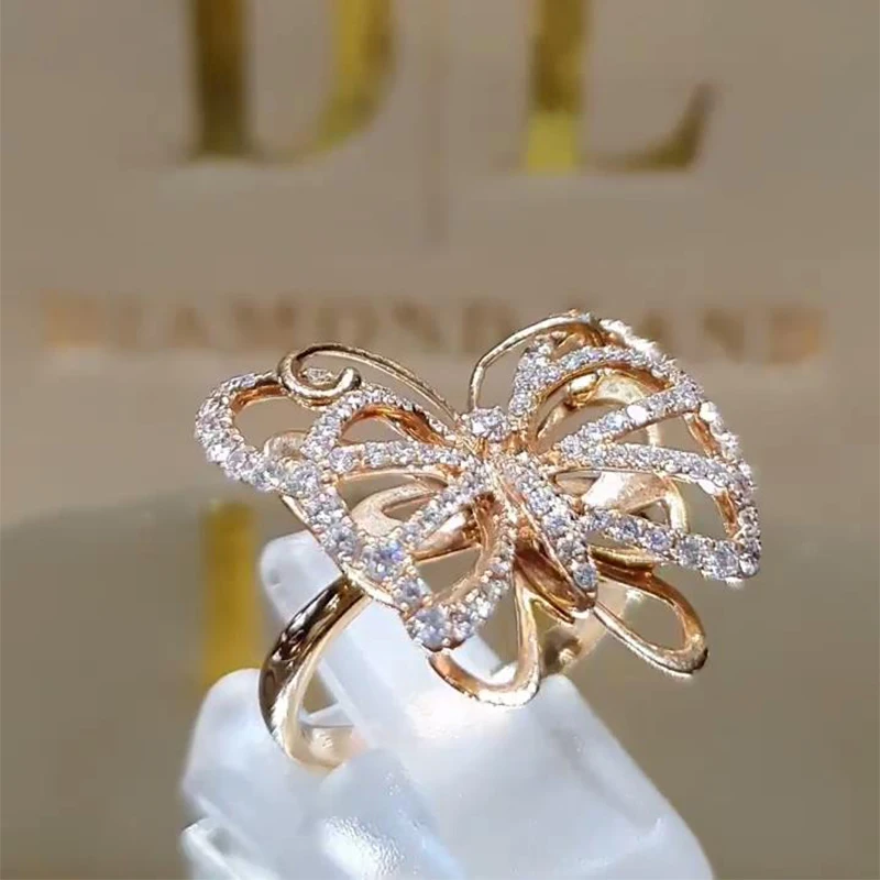 

Fashion New Gold Color Butterfly White Rhinestones Finger Rings For Women Female Simple Wedding Party Jewelry Accessories