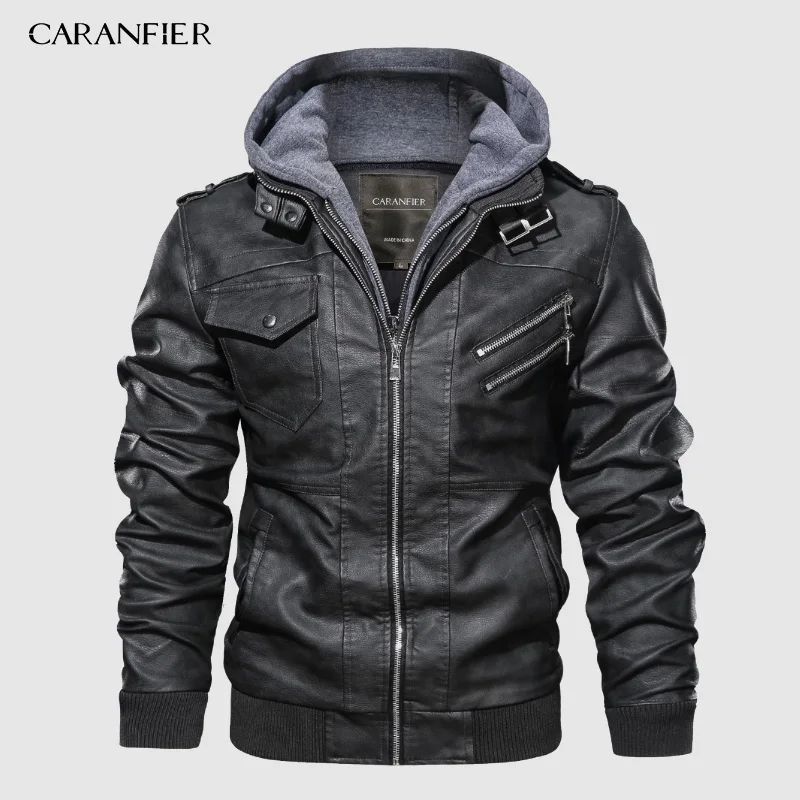 Мужские Байкерские Куртки из искусственной кожи CARANFIER классические зимние