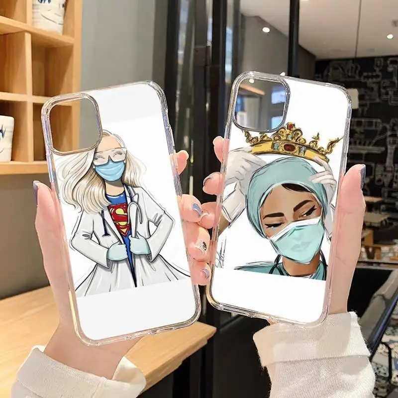 

Spain Cartoon doctor nurse Phone Case Transparent soft For iphone 5 5s 5c se 6 6s 7 8 11 12 plus mini x xs xr pro max