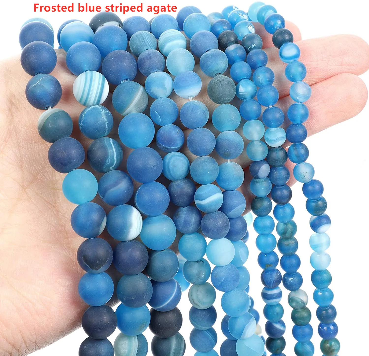 

Округлые бусины из натурального агата в синюю полоску, 6/8/10 мм, LW005