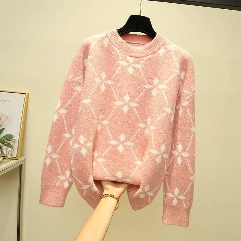 Women's sweater in autumn winter wear loose Pullover lazy wind 2019 new academic round neck bottoming shirt knit women | Женская
