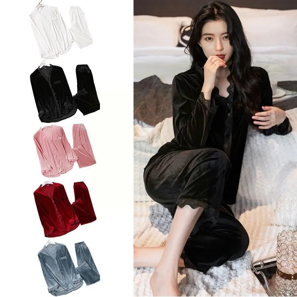 

Women's Gold Velvet Pajamas Long-sleeved Casual Home Service Suit Long-sleeved Temperament Fashion Pajamas Z4r1
