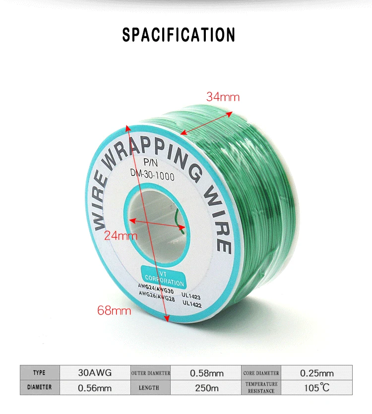 250 м 30 AWG ПВХ оберточный провод 10 цветов оловянный медный Электрический кабель для