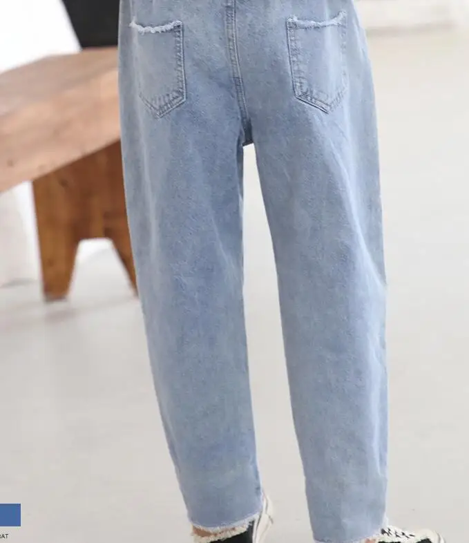 Брюки рваные для мальчиков и девочек модные джинсовые брюки с принтом дырками