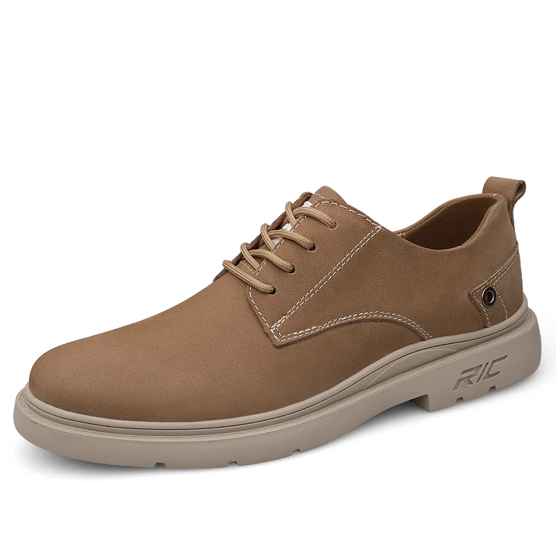 Harga Pria Derby Sepatu Kulit Asli 2020 Gugur Sepatu Khaki Brown Desain Berjalan Sepatu Pria Oxford Leisure Ankle Boots