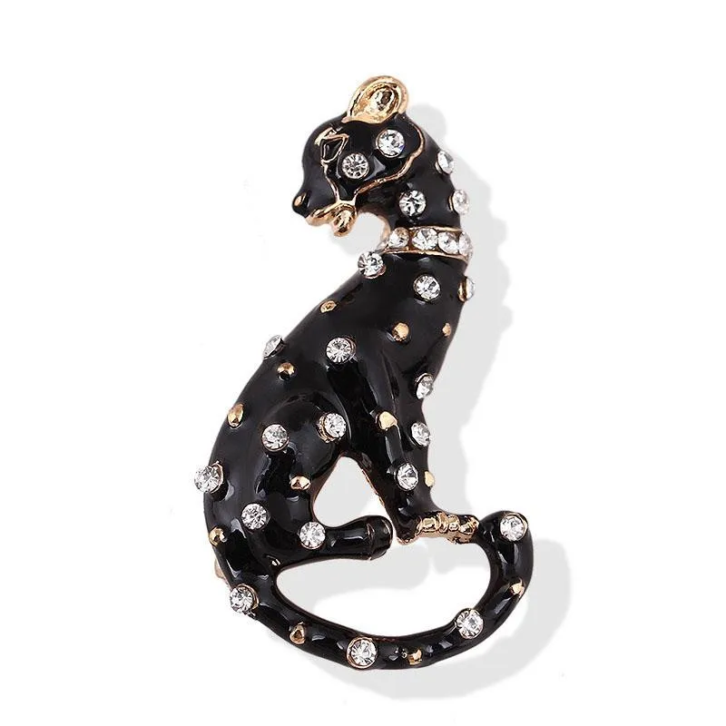 

Noble leopard badge brooch black white enamel drip oil diamond spots leopard men women clothing brooch accessories corsage pins