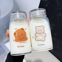 450ml kawaii bear glass water bottle with stainless steel lid creative drinking travel tea milk juice cup for girl kids gift