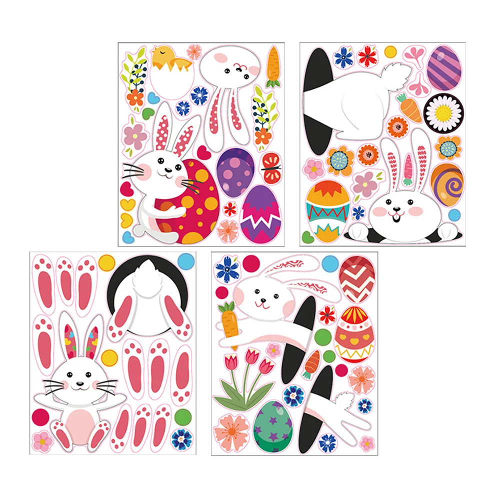 

4 Sheets/86pcs Cartoon Easter Bunny Wall Decals Window Stickers PVC Decals