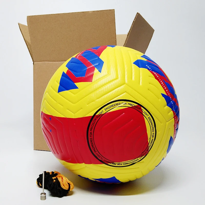 Новинка 2021, желтый футбольный мяч, тренировочные мячи для футбольного матча, размер 5, высококачественный бесшовный футбольный мяч из полиу...