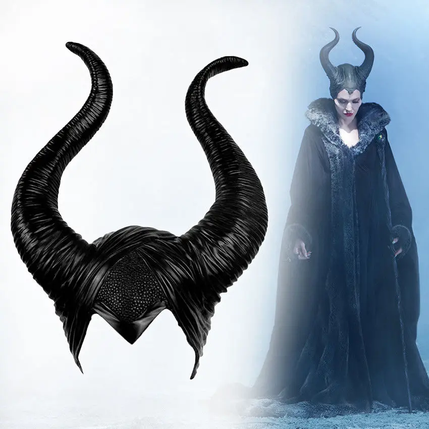 Хэллоуин косплей Maleficent ведьмы рога шляпа головные уборы маска шлем вечерние Black