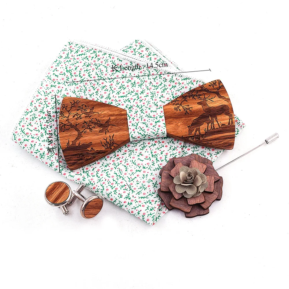 Linbaiway мужской костюм деревянная бабочка платок Броши Запонки Набор деревянные