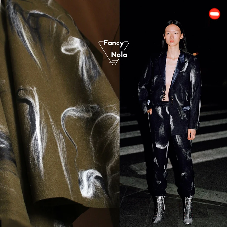 Стильная шерстяная ткань из фетра с особой художественной текстурой оливково