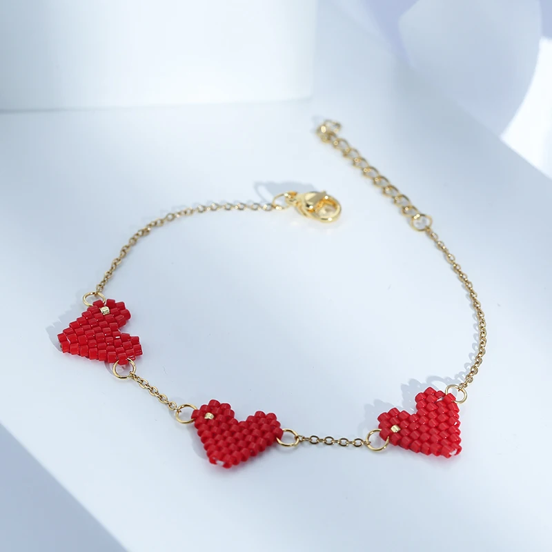 Женский браслет с красным сердцем Yhpup ручной работы из нержавеющей стали
