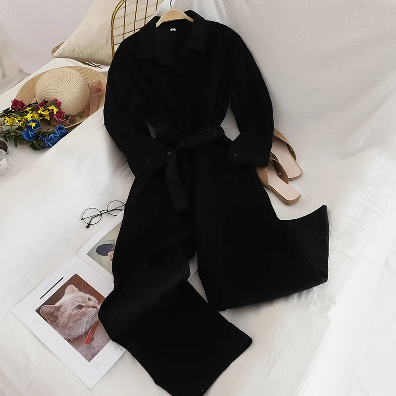Overalls For Women Solid Loose Casual Rompers Bodysuit 2019 New Autumn Winter Fashion Ladies Corduroy Vintage Jumpsuit Korean |