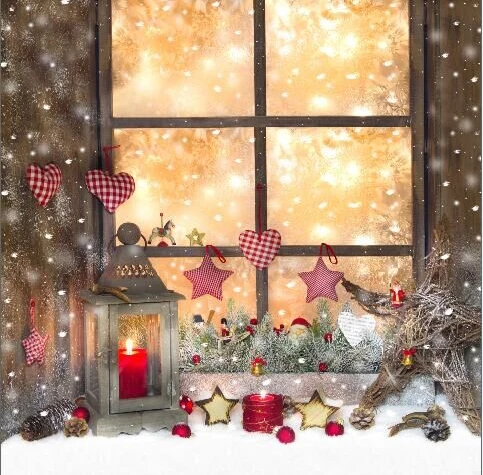 

10x10FT зимних пейзажей страны чудес свечение окна фонарь в форме свечи снег двором на заказ фон для детской фотосъемки с изображением винил 300 см x 300 см