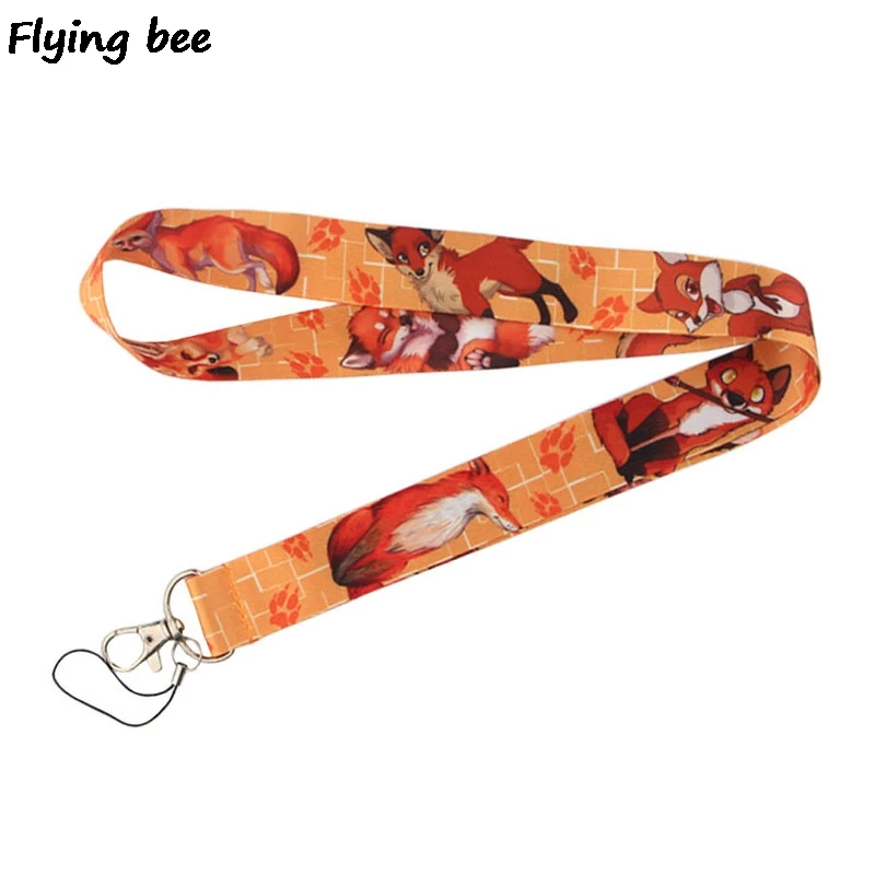 

Ремешок для Телефона Flyingbee, веревочные брелоки, с изображением лисы, для ключей, ID-карт, Мультяшные шнурки, для мужчин, женщин, мужчин, X0460