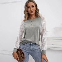 wywmy autumn and winter 2021 new womens t shirt hollow out lace splicing long sleeve tops female loose casual o neck blouses