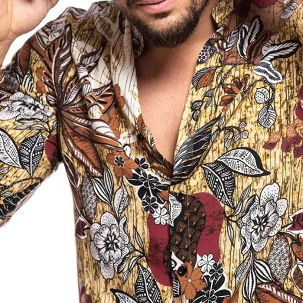 

Western Style Men's Shirts 2021 Spring Summer Fashion Loose Casual Single-breasted Printing Stand-up Collar Long Sleeve