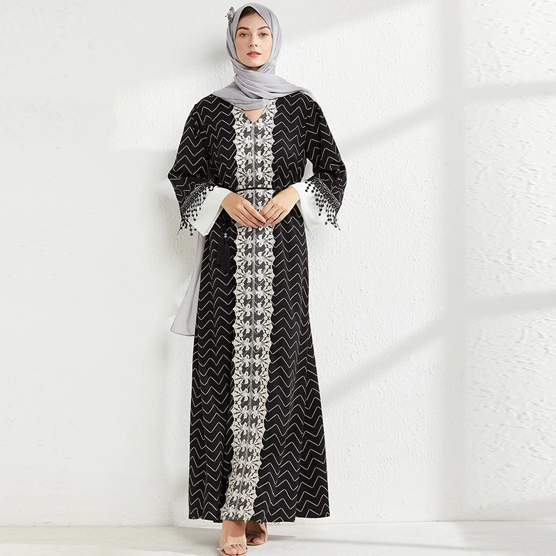 Модное Длинное Платье с вышивкой в полоску для мусульманской женщины, большой размер, абайя Рамадан, Молитвенное платье, благородное роскош...