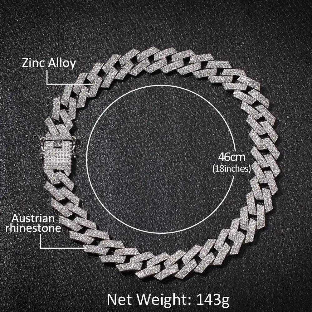 UWIN 20mm Prong Cuban Link Chains Necklace Fashion Hiphop Jewelry 3 Row Rhinestones Iced Out Necklaces For Men | Украшения и