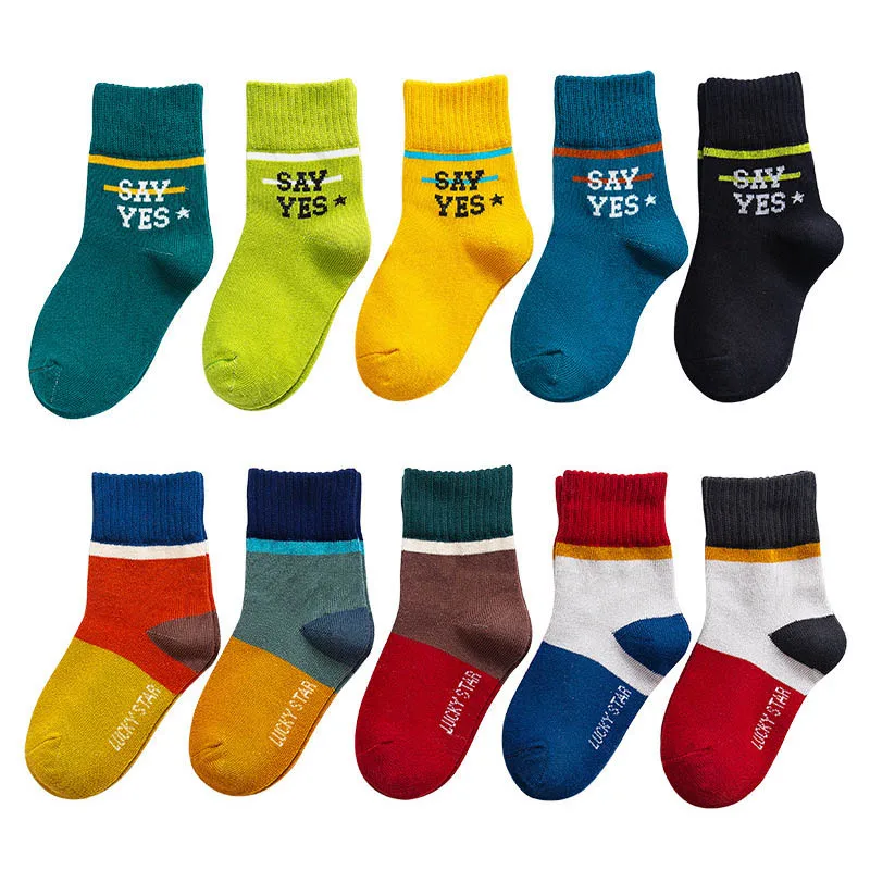 

5 пар/партия, Детские хлопковые носки средней длины