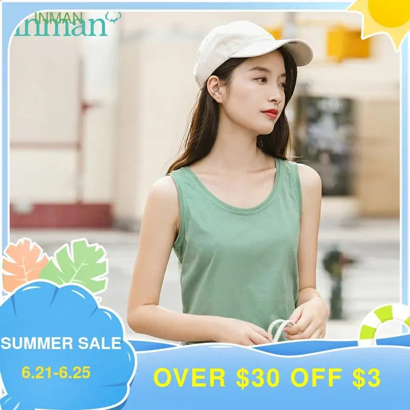 INMAN летние однотонные топы с круглым вырезом из чистого хлопка универсальные