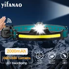 Индукционный налобный фонарь с COB матрицей, 6-режимный Головной фонарь с аккумулятором, Аккумуляторный водонепроницаемый головсветильник светильник, фонарь с зумом для кемпинга, освещение для палатки, рыбалки