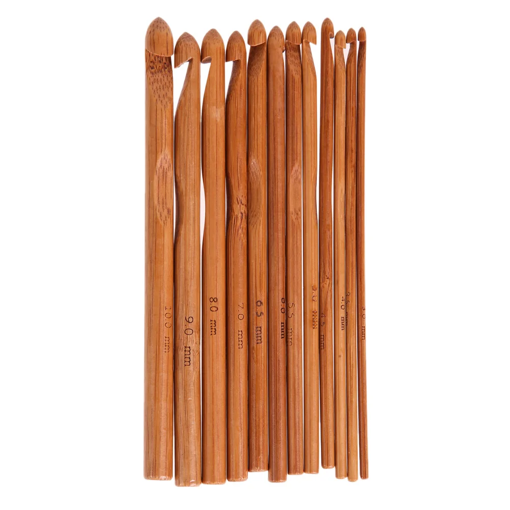 

12 Pcs Knitting Tools Sweater Needle High-end Bamboo Crochet Hook Carbonized Round Crochet Hook Hand Scrafs Knitting Tools