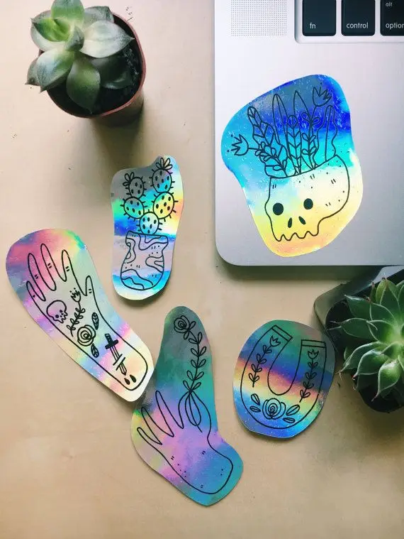 100pcs custom holographic stickers aesthetic phone laptop bike waterproof personalized laser labels die out business logo decal free global shipping