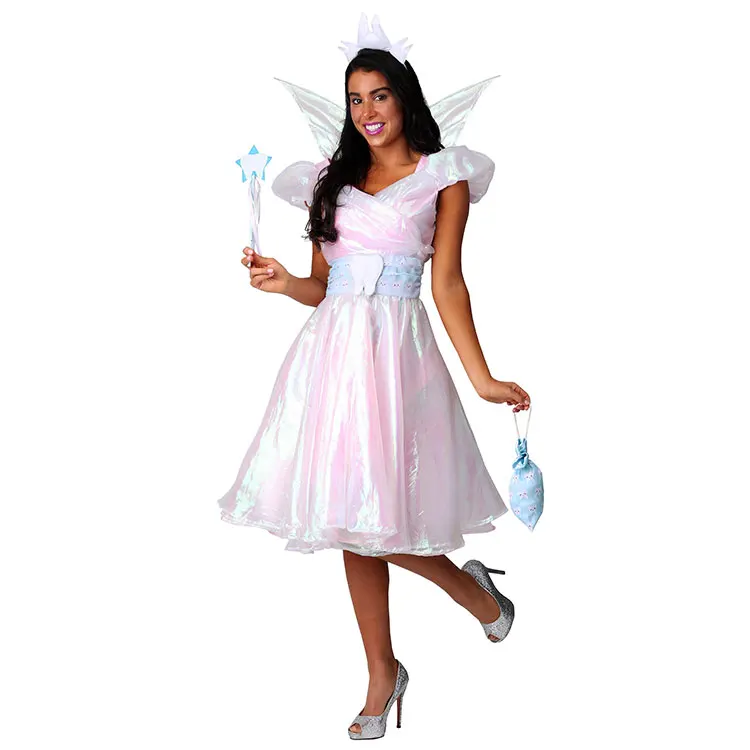 

White Women Peppa Tooth Fairy Dress Butterfly Wings Headband Wands Princess Adult Halloween Cosplay Fancy Party Dress Costume