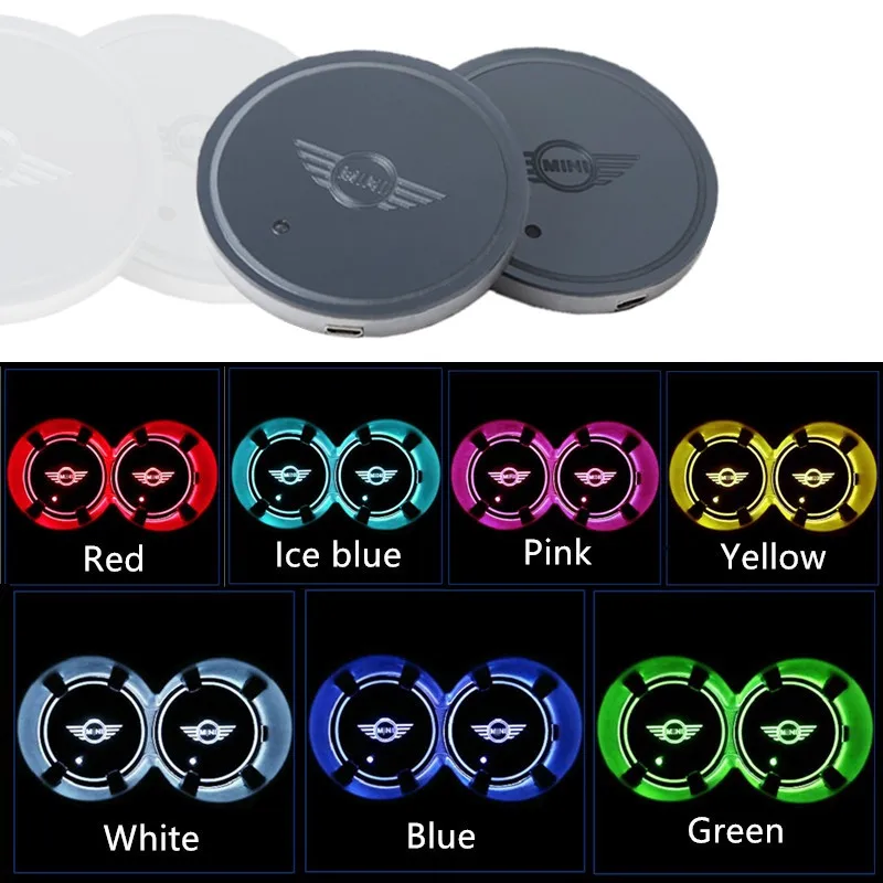 

2PCS USB charging Car Led Cup Holder Water Bottom Mat Lights Seat Trim Accessor for MINI COOPER F54 F55 F56 F57 F60 R56 R60