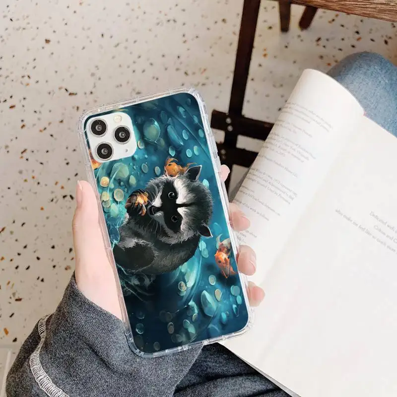 

Animal Raccoon Art Phone Case Transparent for iPhone 11 12 mini pro XS MAX 8 7 6 6S Plus X 5S SE 2020 XR