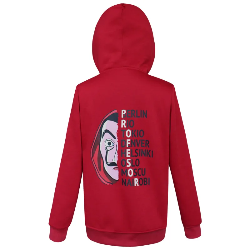 Толстовка с капюшоном бумажный дом для мужчин и женщин Красная толстовка из