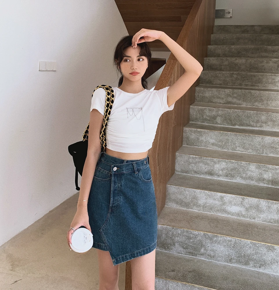 

2021 Summer Spring Mini Denim Skirt High Waist Korean Style Female Slim A-line Irregular Skirt Sexy Casual Women Skirt