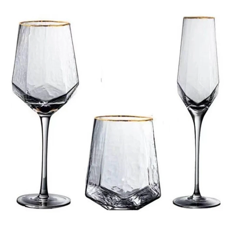 

2PCS/Luxury Painted Gold Diamond Wine Glass, Goblet, Hammer Grain Glass, Water Glass, Whisky, Champagne Glass, Decorative Glass