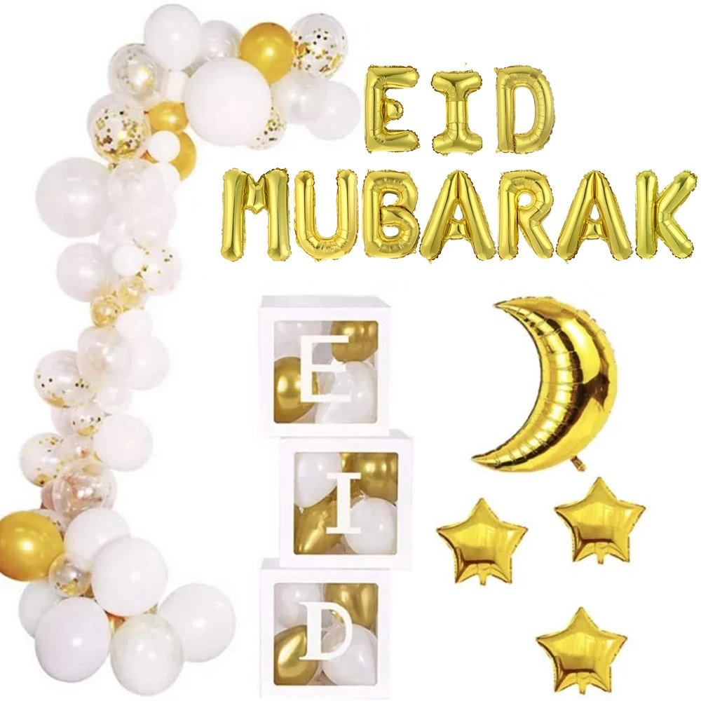 

100PCS EID MUBARAK Balloons Garland Arch Kit Gold Moon Star Balloon Ramadan Decortions for Islamic Muslim Mubarak Party Supplies