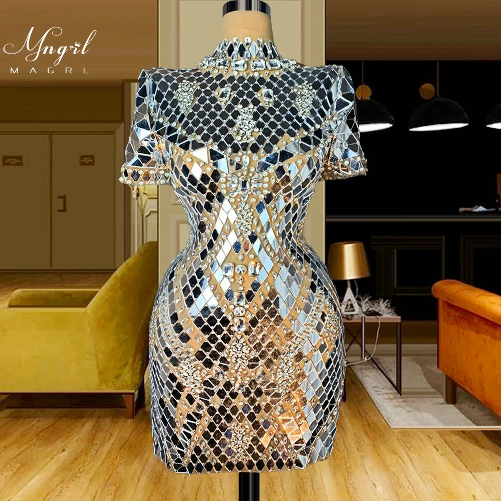 

MNGRL Luxury Evening Dress One-shoulder Long Sleeves Hand-applied Diamonds Glittering 2021 New Evening Dress Party Dress