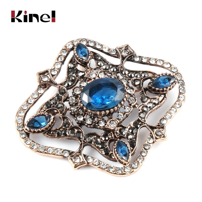 Blue Kinel винтажная черная Брошь булавка воротник богемский кристалл цветок женские брошки золото Античное золото индийские ювелирные изделия Прямая - Окраска металла: Blue