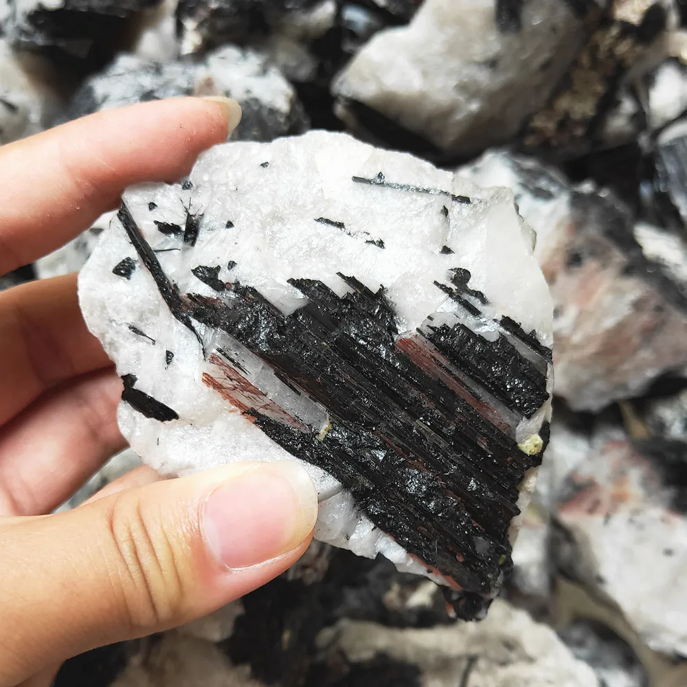 

500/1000g Raw Crystal Stone Natural Black Tourmaline Symbiotic With White Quartz Rough Mineral Gem Ore Healing Home