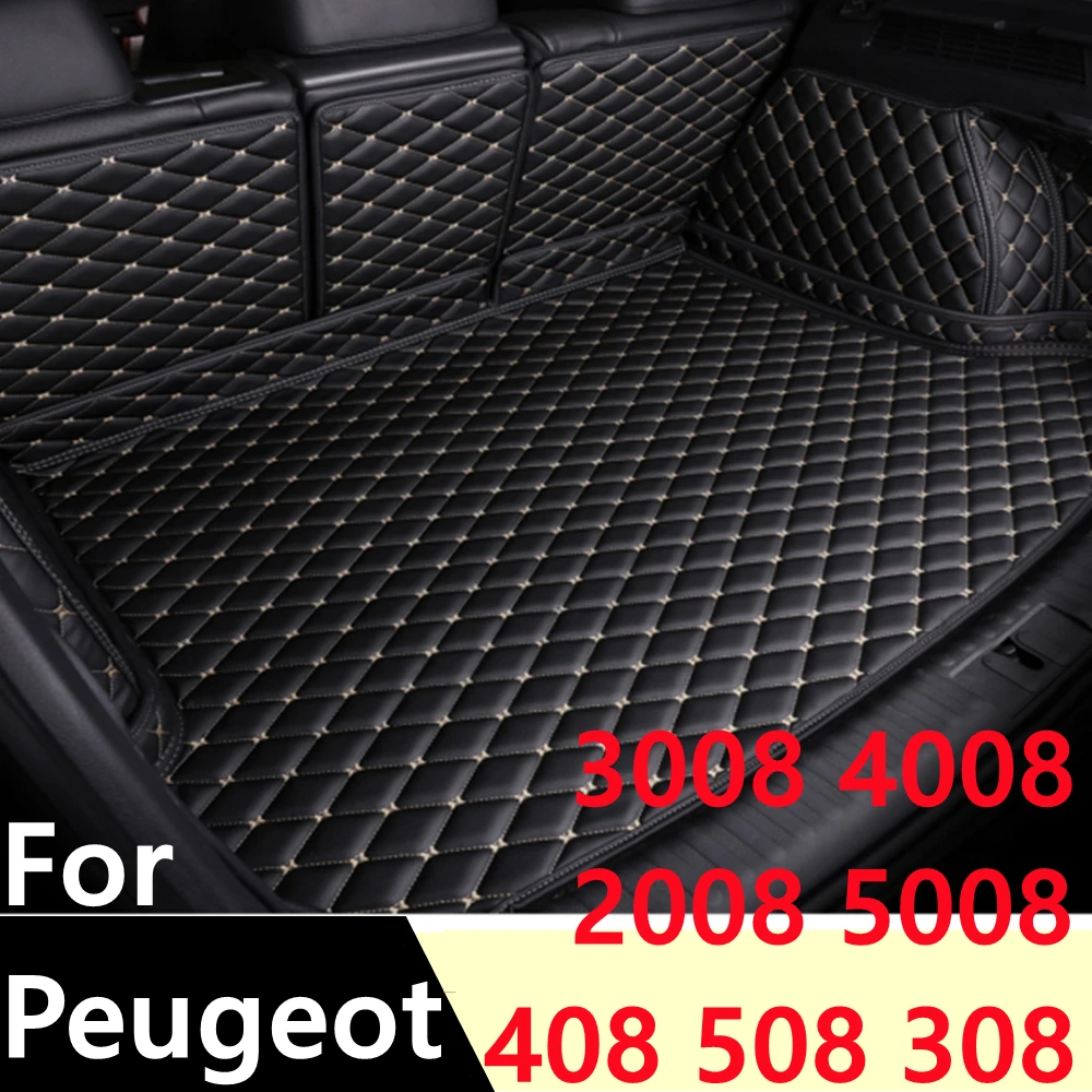 SJ Full Set Waterproof Car Trunk Mat AUTO Tail Boot Tray Liner Cargo Rear Pad Cover For Peugeot 408 508 308 3008 4008 2008 5008 mat rear trunk lid cover trim for peugeot 3008 08 2010 2016 cross top polyurethane