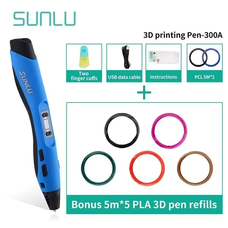 SUNLU 3D печать Ручка SL-300A низкая температура дети 3D Ручка для рисования поддержка пла/АБС/PCL нити Лучший подарок для детей и взрослых - Цвет: SL-300A-5.5-Blue