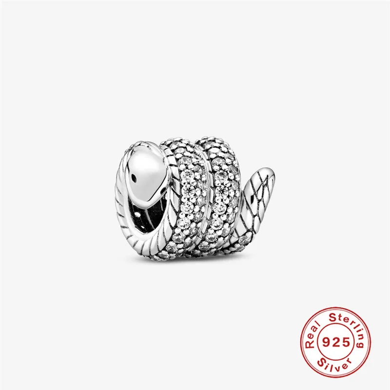 

925 Sterling Silver Beads Fit Original Pandora Bracelet Curly Zircon Snake Neckalce Charm For Women DIY Personal Spicial Jewelry