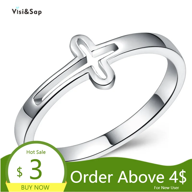 Женское кольцо с цирконом Visisap белое и Золотое полым крестом подарок на вечерние