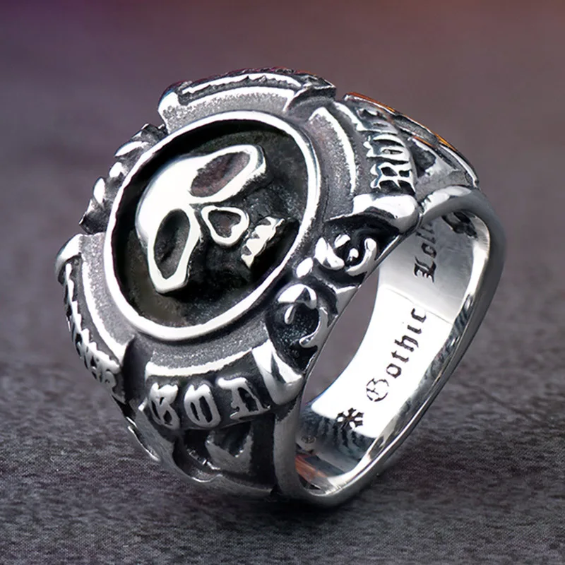Титановая сталь (нержавеющая сталь) Ретро душа череп крест цветок мужское кольцо