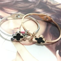 wholesale fashion upscale jewelry rose gold flower cuff opening spring bracelet stainless steel bracelet bangle woman