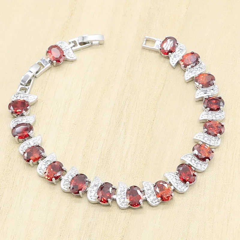 Геометрические красные циркониевые Серебристые цветные ранние браслет кольцо серьги ожерелье подвеска