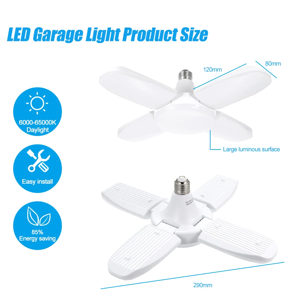 60W E27 Led Bulb Deformable Lamp Garage light LED 3000-6500K Home Lighting High Intensity Parking Warehouse Industrial
