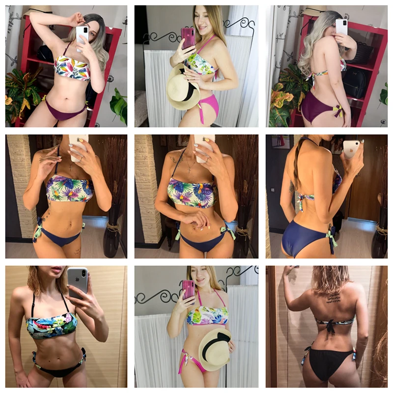 

Sexy Bikini 2021 New Tube Top Swimwear Women Print Floral Swimsuit Bikini Set Brazilian Beachwear Biqiuni Bathing Two Piece Suit