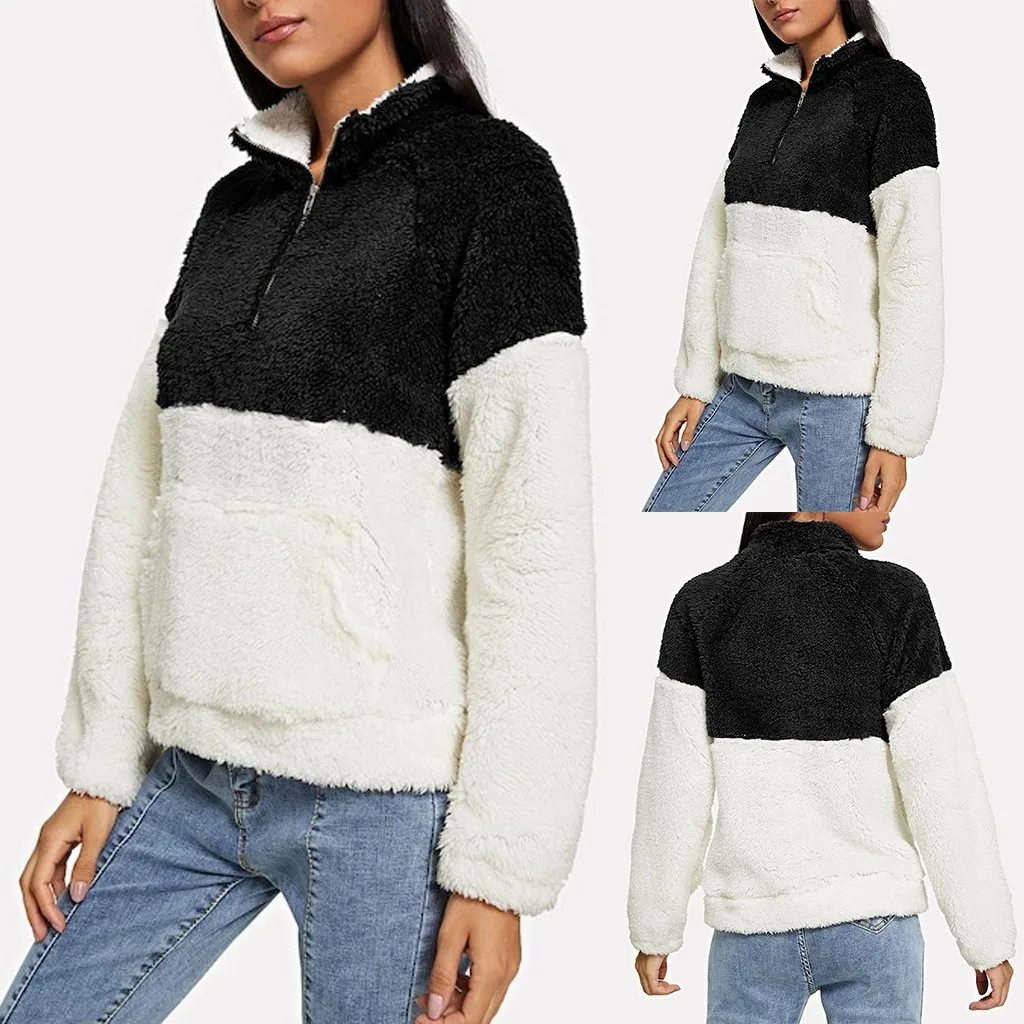 SAGACE женский плюшевый свитер на молнии с длинными рукавами осенне зимнее