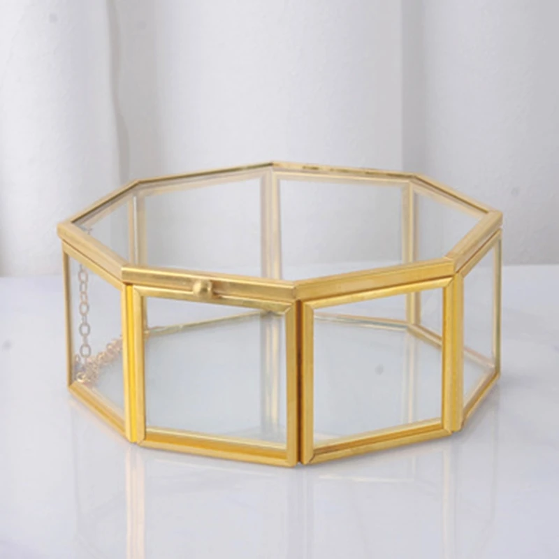 

8-sided Retro Glass Jewelry Box with Polished Edge Dropshipping